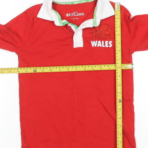 Urban Outlaws Boys Red Wales Long Sleeve Polo Shirt 7-8 Years Cotton Blend