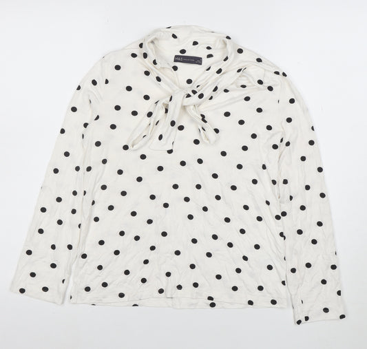 Marks and Spencer Women’s White Polka Dot Bow Neck Long Sleeve Blouse Size 10