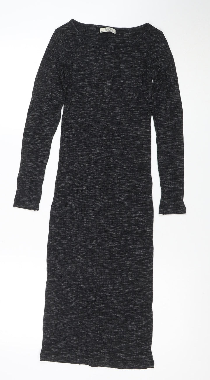 Bershka Women Black Long Sleeve Long Bodycon Dress Size S