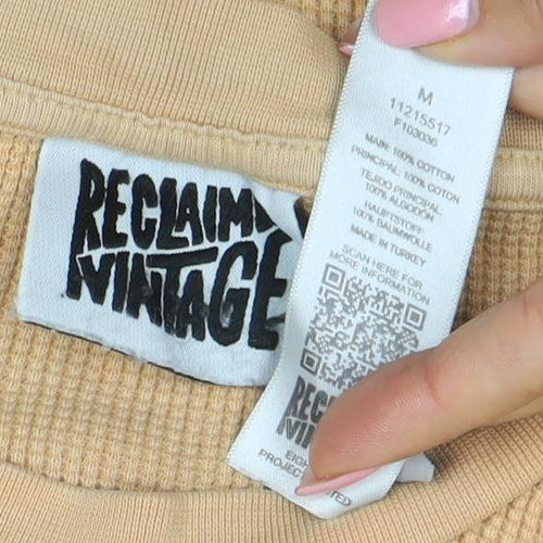 Reclaimed Vintage Men's Beige Cotton Crew Neck T-Shirt Size M
