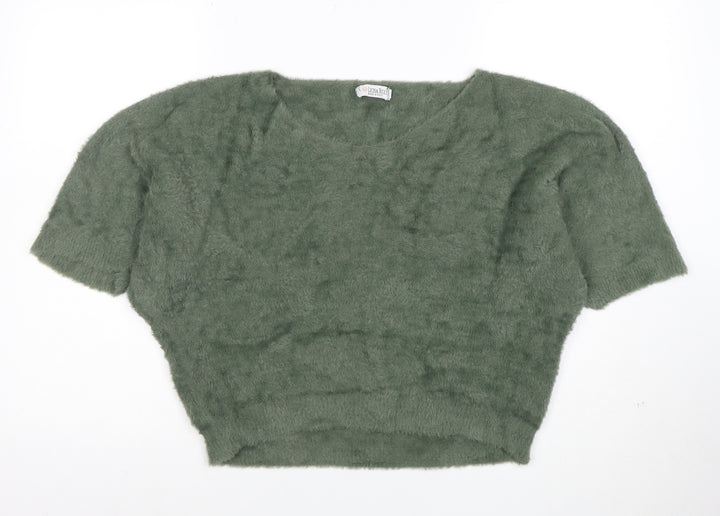 Luisa Ricci Women's Green Mohair Knit Cropped Blouse Size M
