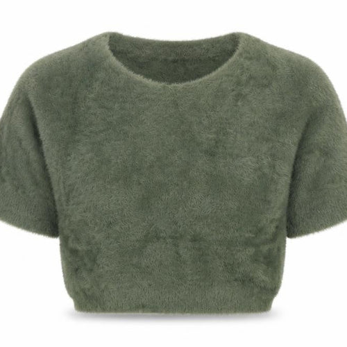 Luisa Ricci Women's Green Mohair Knit Cropped Blouse Size M