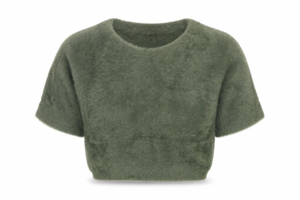 Luisa Ricci Women's Green Mohair Knit Cropped Blouse Size M