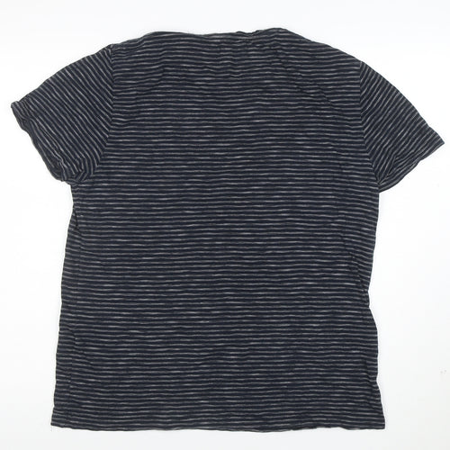 AllSaints Men's Navy Striped Crew Neck Cotton T-Shirt Size L