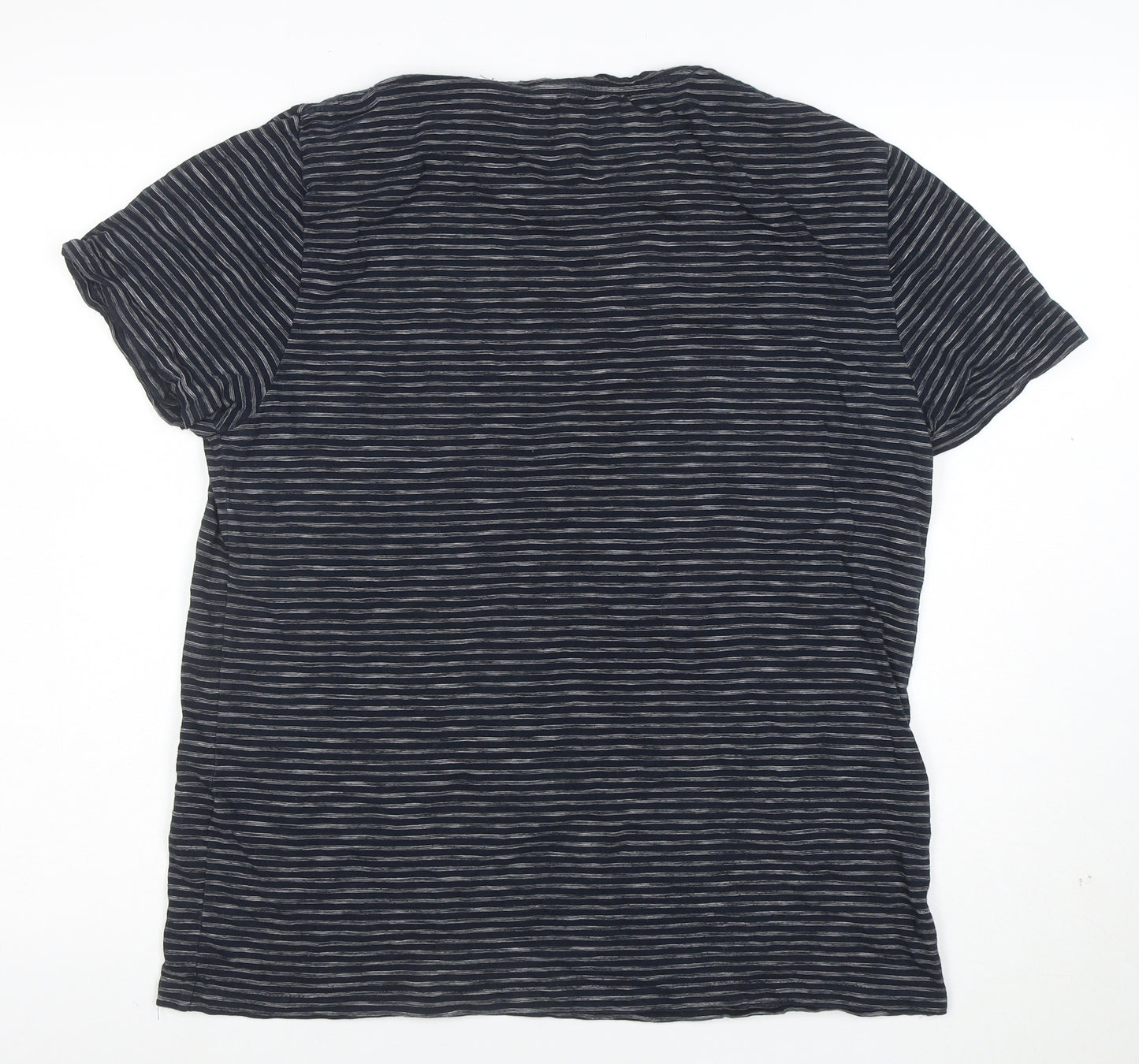 AllSaints Men's Navy Striped Crew Neck Cotton T-Shirt Size L