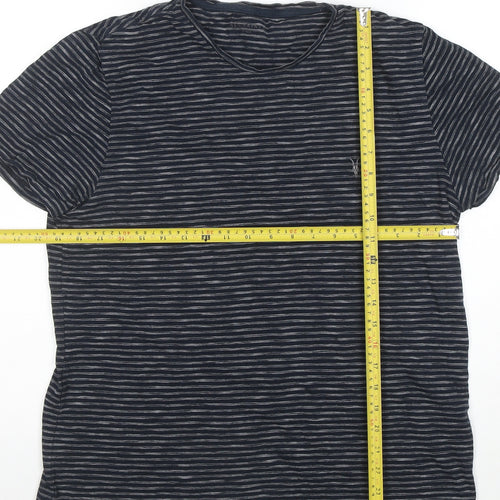 AllSaints Men's Navy Striped Crew Neck Cotton T-Shirt Size L
