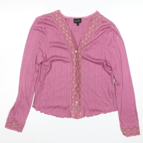 EAST Womens Pink Lace Trim Button-Up Top Size XL Cotton Modal