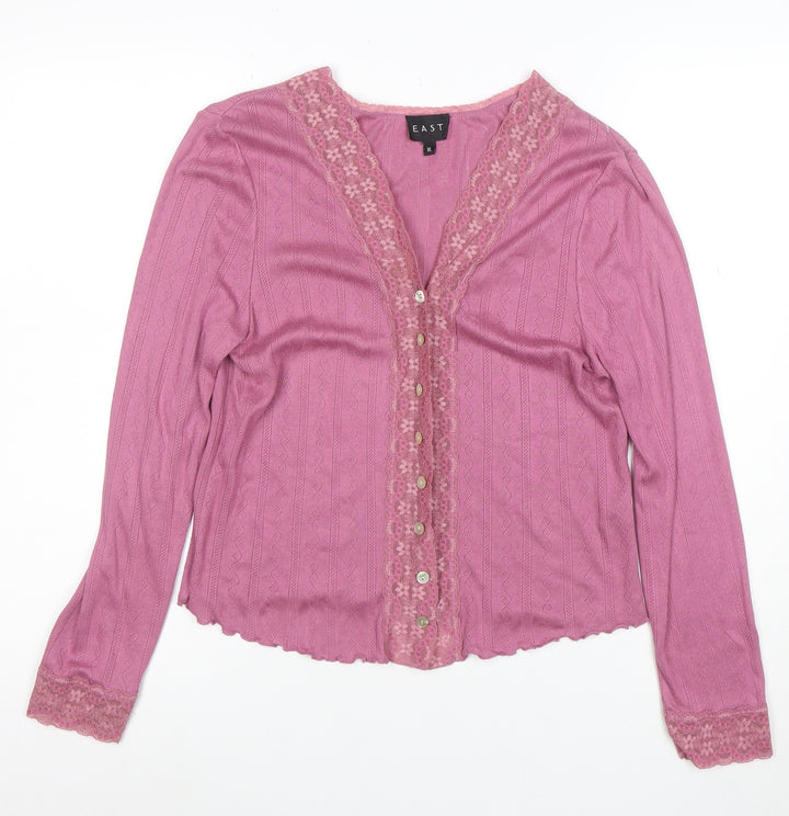 EAST Womens Pink Lace Trim Button-Up Top Size XL Cotton Modal