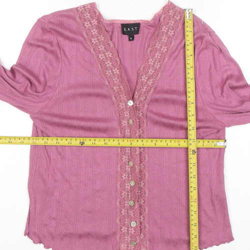 EAST Womens Pink Lace Trim Button-Up Top Size XL Cotton Modal