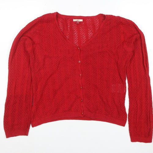 Joe Browns Women's Red Cotton Knit Button-Up Cardigan Size 14