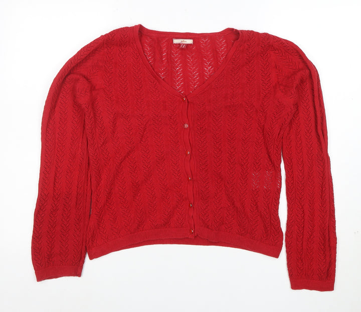 Joe Browns Women's Red Cotton Knit Button-Up Cardigan Size 14