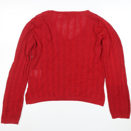 Joe Browns Women's Red Cotton Knit Button-Up Cardigan Size 14
