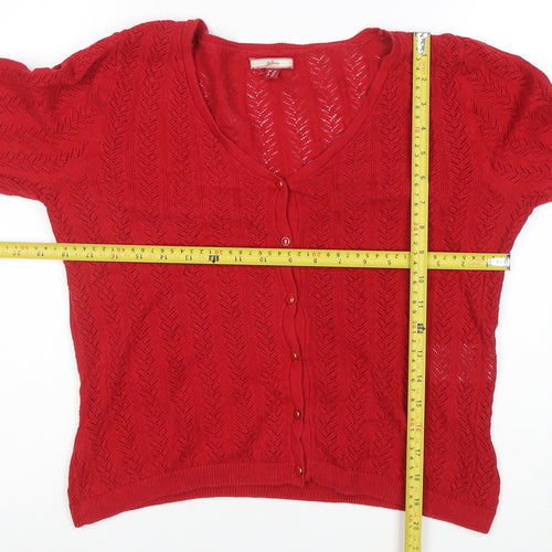 Joe Browns Women's Red Cotton Knit Button-Up Cardigan Size 14