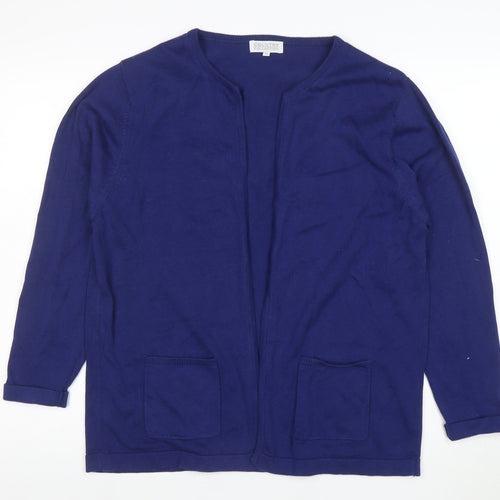 Country Collection Women Blue Cotton Cardigan M Open Knit Long Sleeve