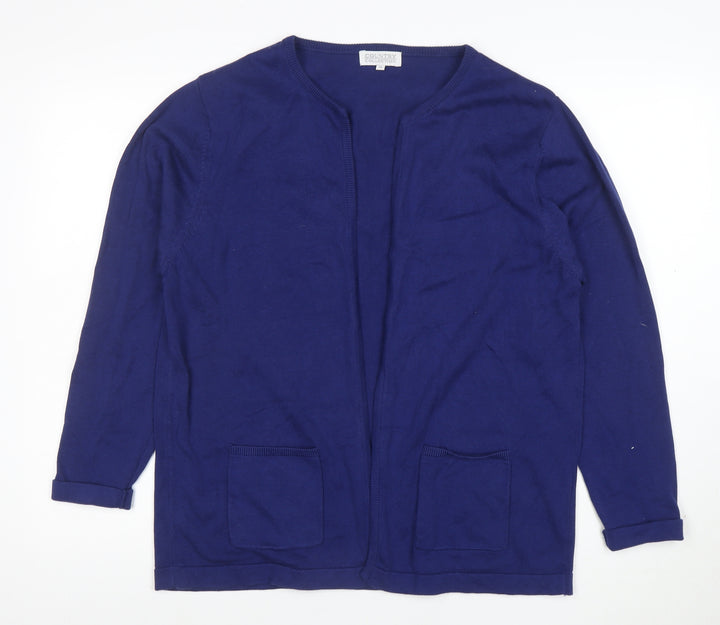 Country Collection Women Blue Cotton Cardigan M Open Knit Long Sleeve