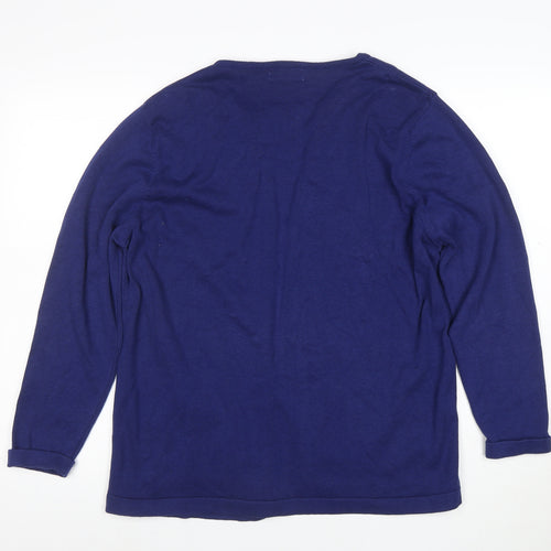 Country Collection Women Blue Cotton Cardigan M Open Knit Long Sleeve