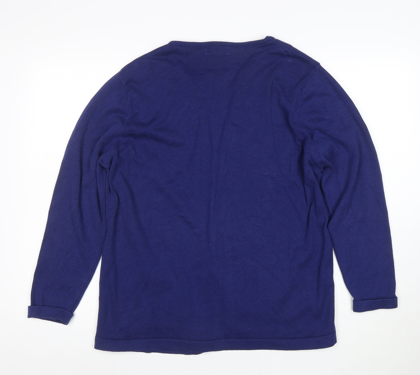 Country Collection Women Blue Cotton Cardigan M Open Knit Long Sleeve