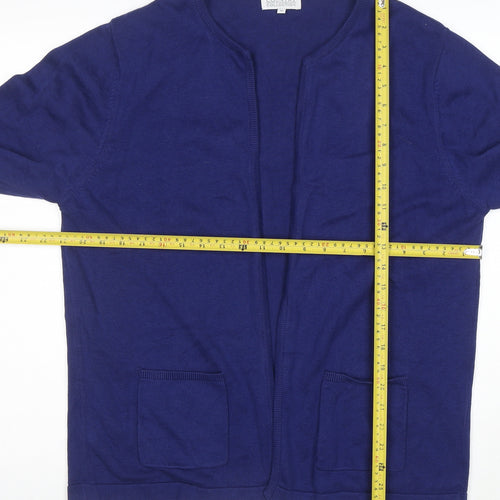 Country Collection Women Blue Cotton Cardigan M Open Knit Long Sleeve
