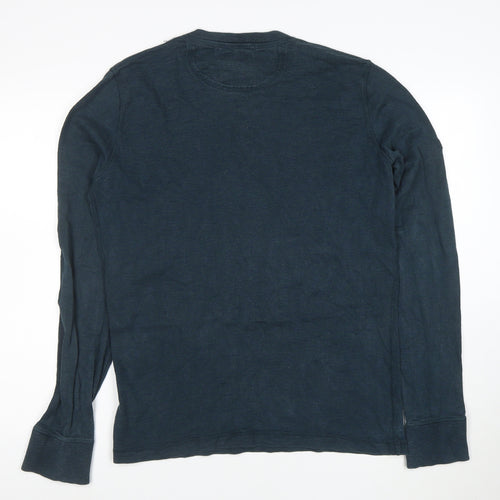 Superdry Men's Blue Long Sleeve Henley Cotton T-Shirt M