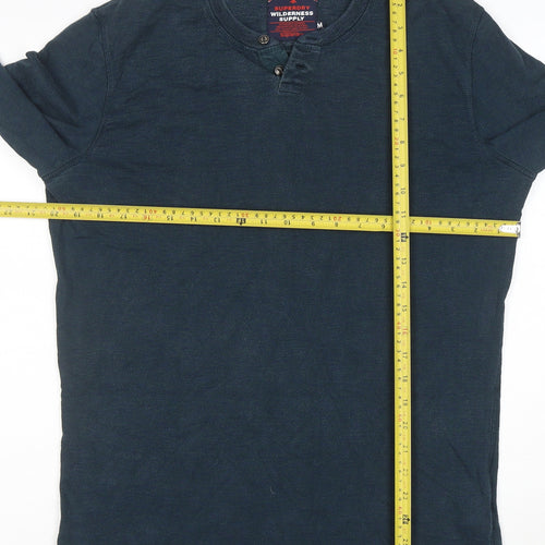 Superdry Men's Blue Long Sleeve Henley Cotton T-Shirt M
