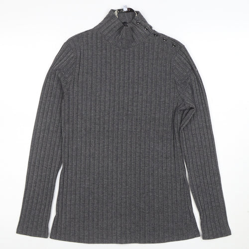 Principles by Ben de Lisi Petite Women's Grey Roll Neck Button Knit Top Size 12