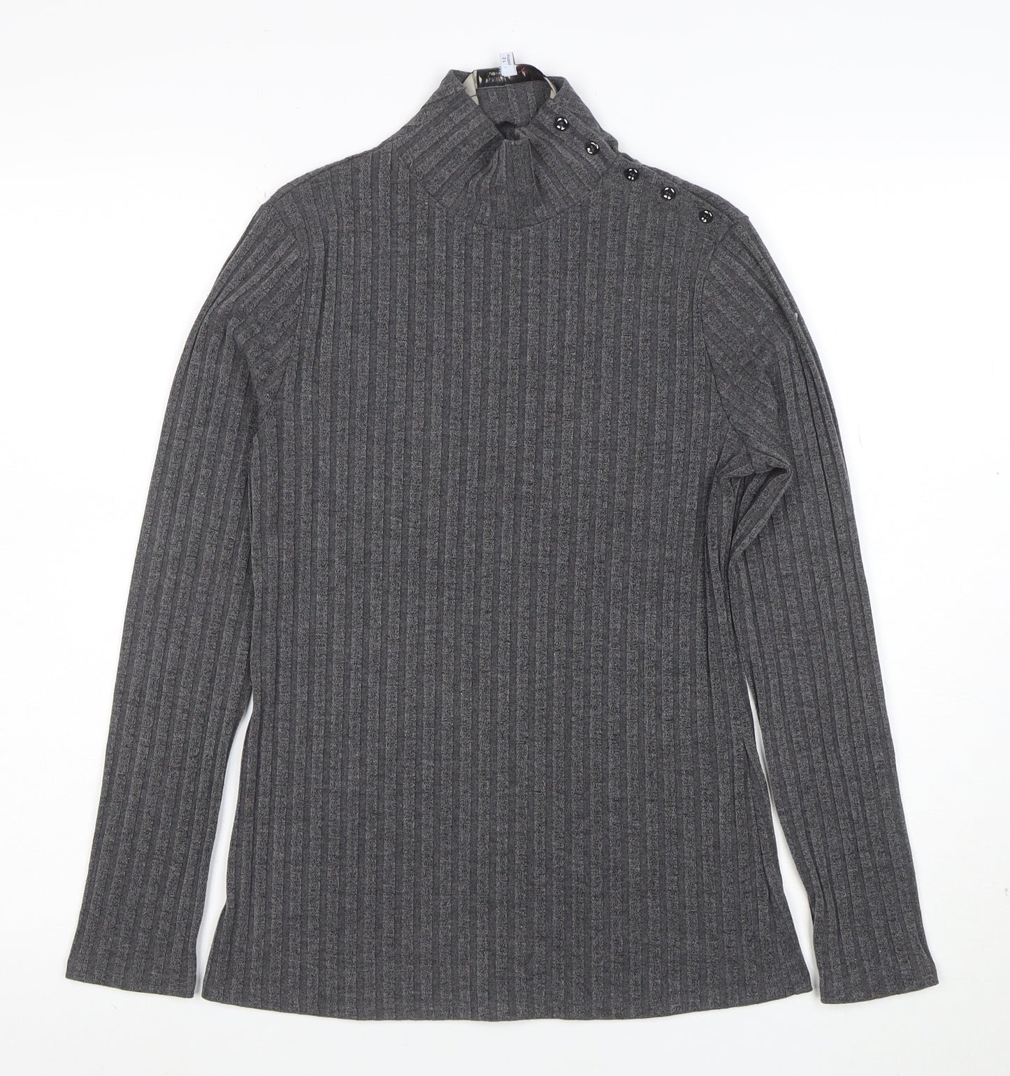 Principles by Ben de Lisi Petite Women's Grey Roll Neck Button Knit Top Size 12