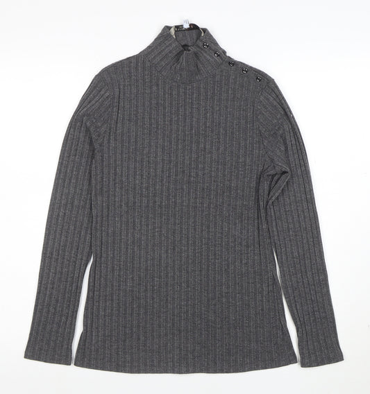 Principles by Ben de Lisi Petite Women's Grey Roll Neck Button Knit Top Size 12