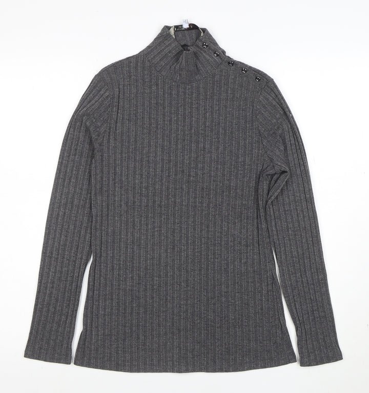 Principles by Ben de Lisi Petite Women's Grey Roll Neck Button Knit Top Size 12