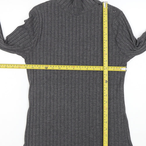 Principles by Ben de Lisi Petite Women's Grey Roll Neck Button Knit Top Size 12