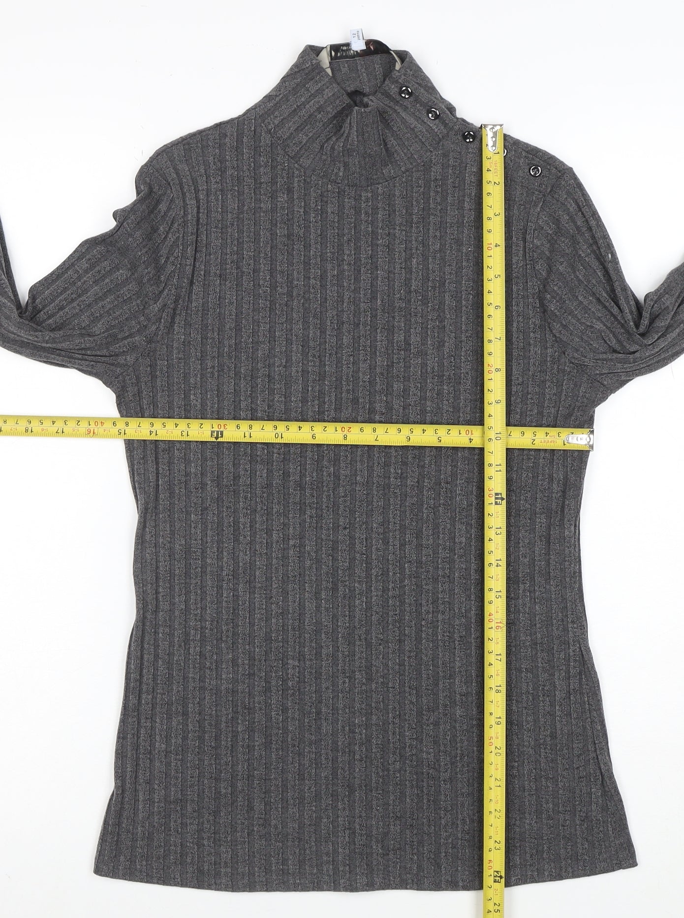 Principles by Ben de Lisi Petite Women's Grey Roll Neck Button Knit Top Size 12