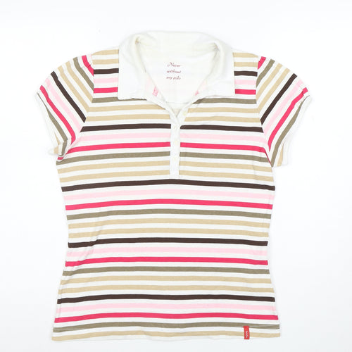 Yessica Women’s Multicoloured Striped Cotton Polo Shirt Size L