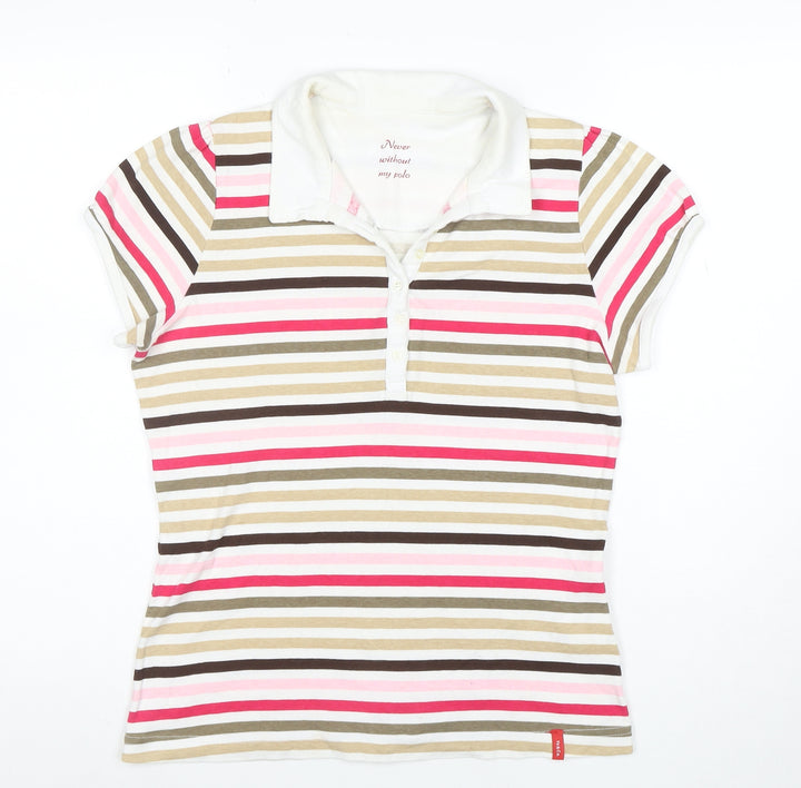 Yessica Women’s Multicoloured Striped Cotton Polo Shirt Size L
