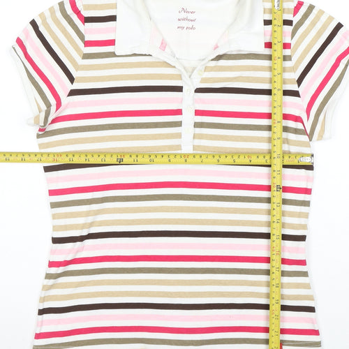 Yessica Women’s Multicoloured Striped Cotton Polo Shirt Size L