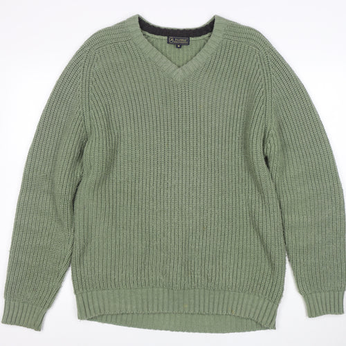 P.G. Field Men's Green Chunky Knit V-Neck Jumper Size M
