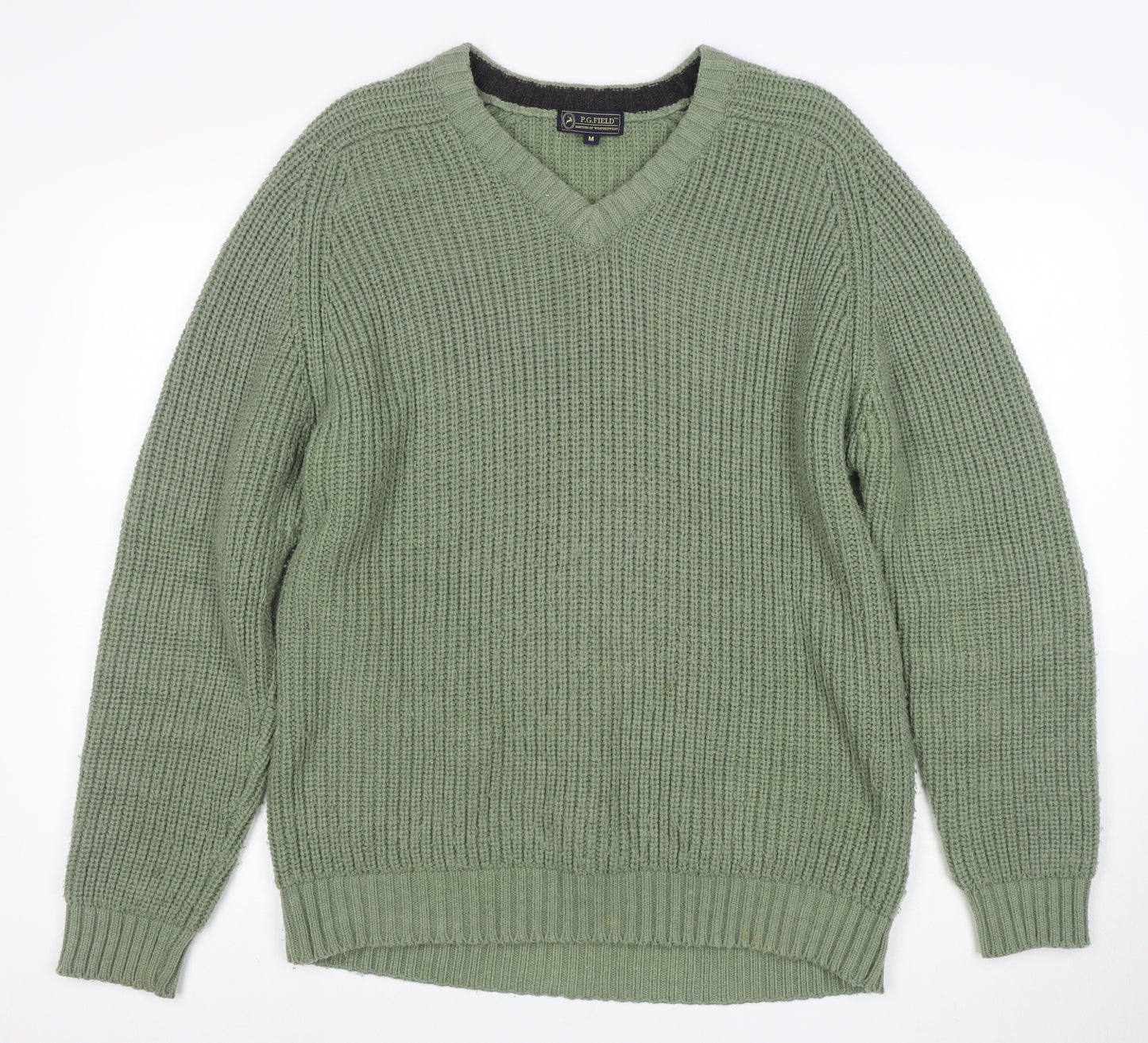 P.G. Field Men's Green Chunky Knit V-Neck Jumper Size M