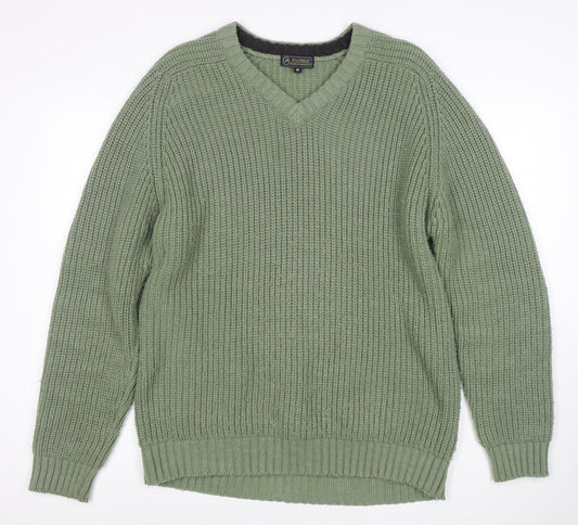 P.G. Field Men's Green Chunky Knit V-Neck Jumper Size M