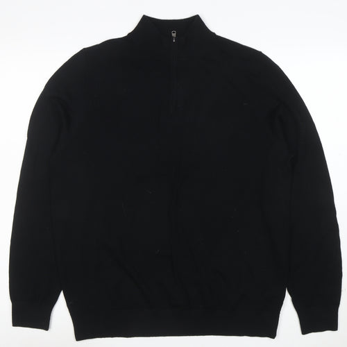 Marks and Spencer Men's Black Merino Wool Half Zip Jumper L