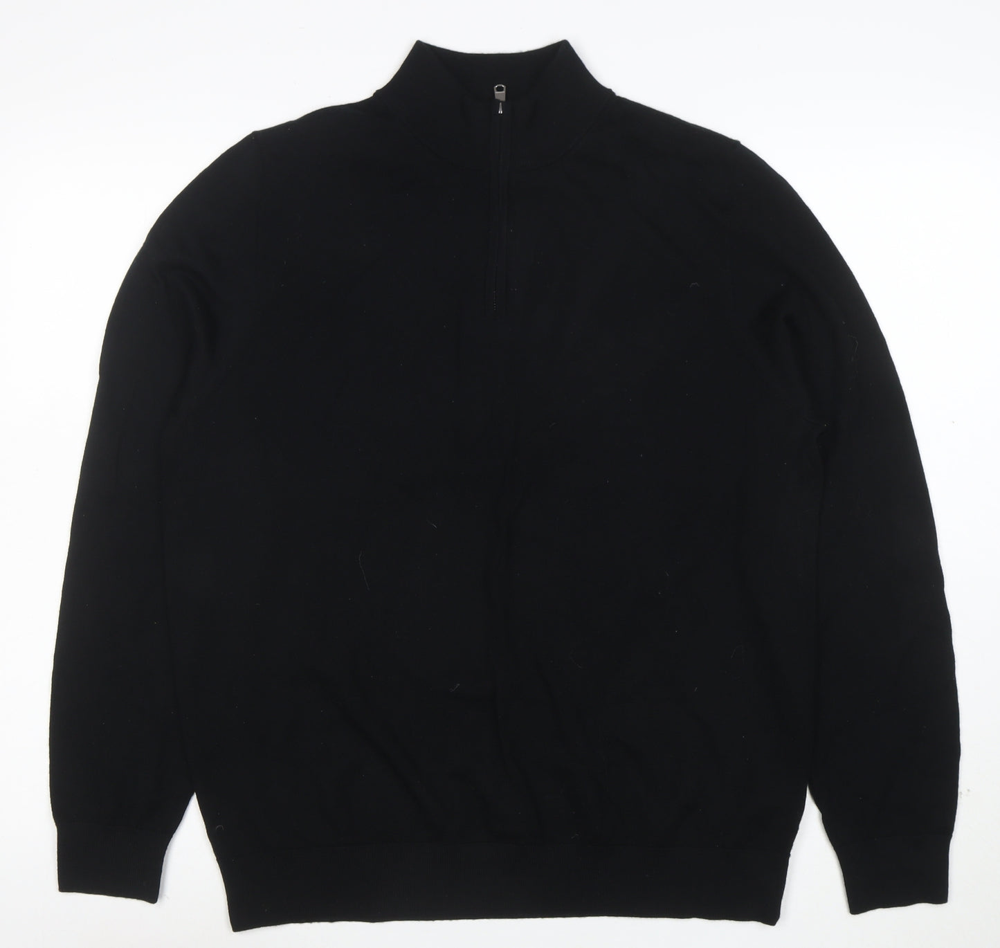 Marks and Spencer Men's Black Merino Wool Half Zip Jumper L