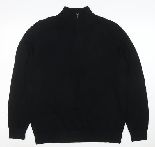 Marks and Spencer Men's Black Merino Wool Half Zip Jumper L