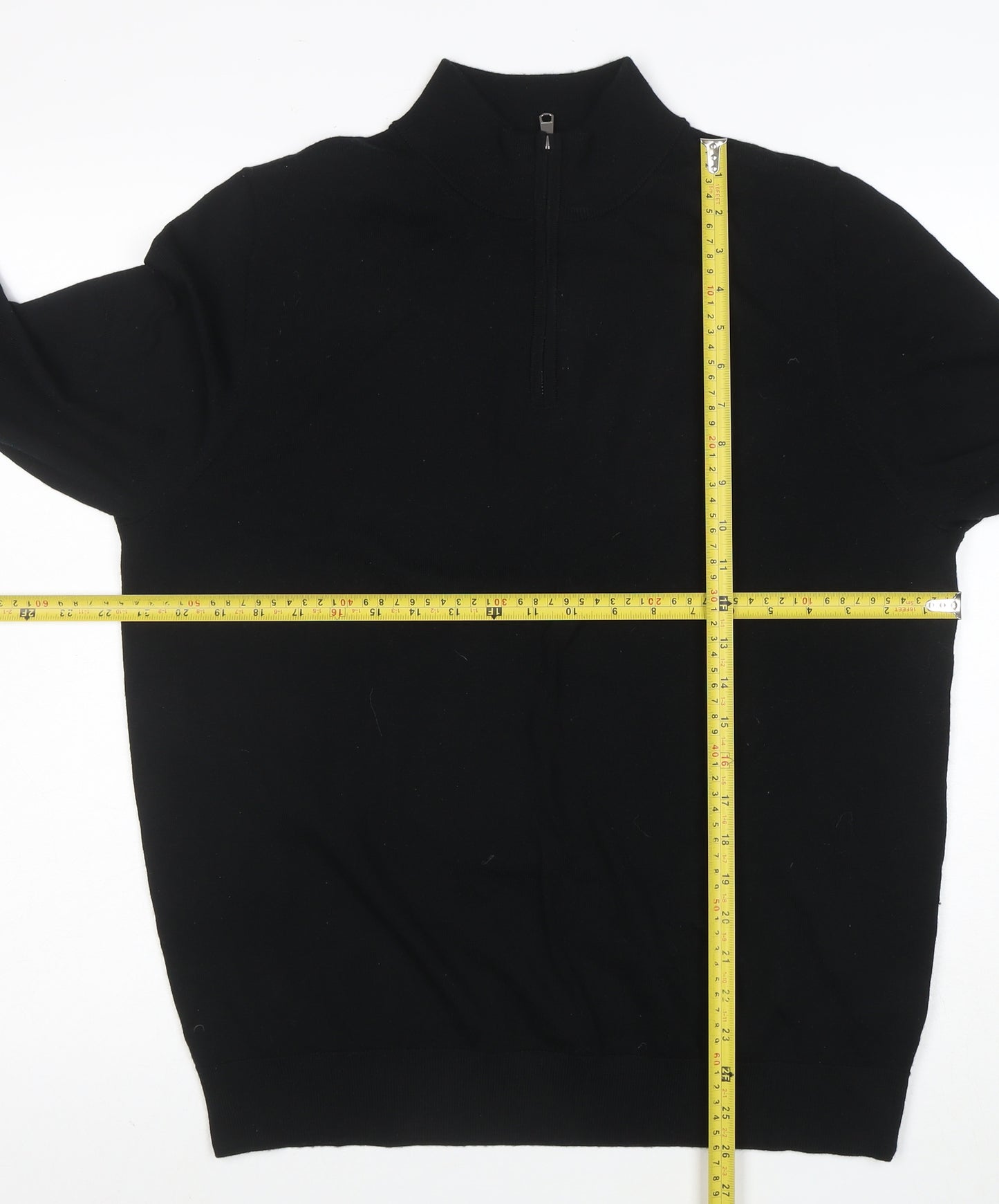 Marks and Spencer Men's Black Merino Wool Half Zip Jumper L