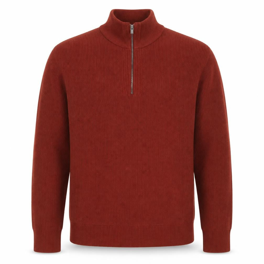 Front view of Marks & Spencer Men's Brown L 1/2 Zip Cotton Blend Jumper