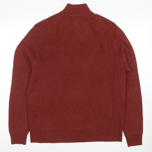 Marks and Spencer Men's Brown L 1/2 Zip Cotton Blend Jumper