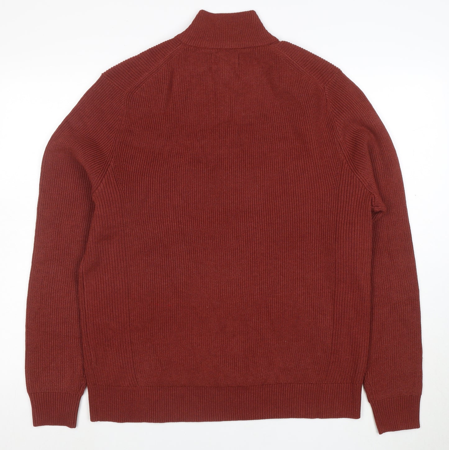 Marks and Spencer Men's Brown L 1/2 Zip Cotton Blend Jumper