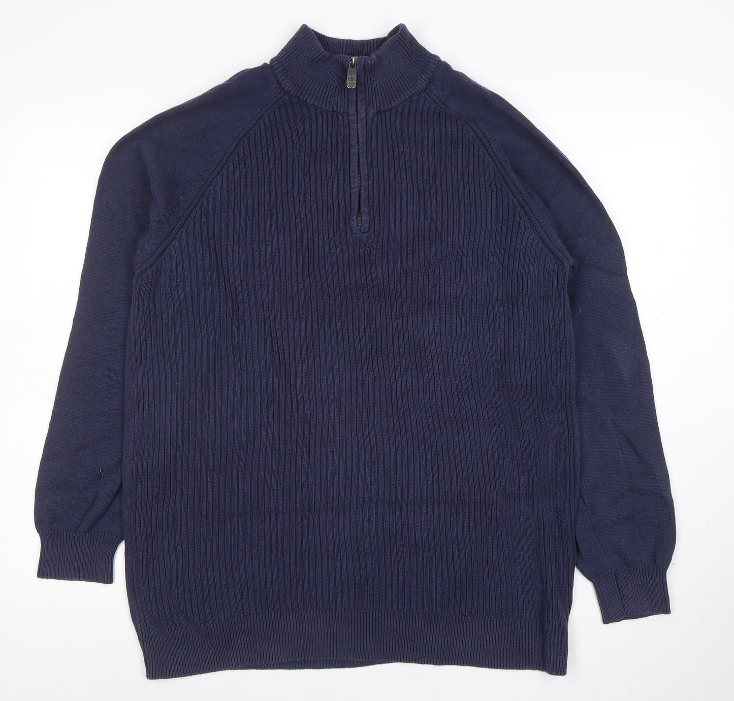 Cotton Traders Men's Blue XL Half Zip High Neck Cotton Jumper