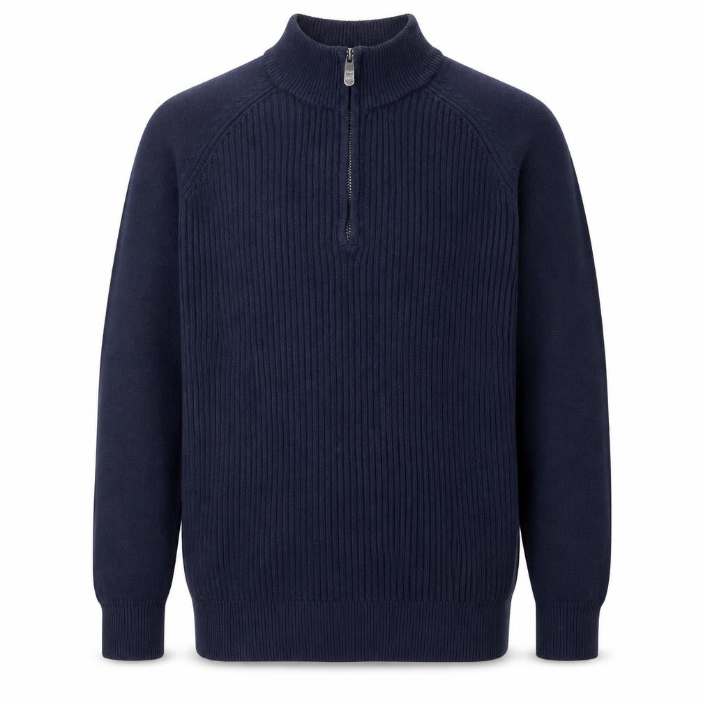 Front view of Cotton Traders Men's Blue XL Half Zip High Neck Cotton Jumper