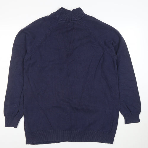 Cotton Traders Men's Blue XL Half Zip High Neck Cotton Jumper
