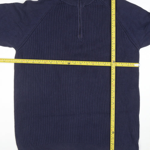 Cotton Traders Men's Blue XL Half Zip High Neck Cotton Jumper