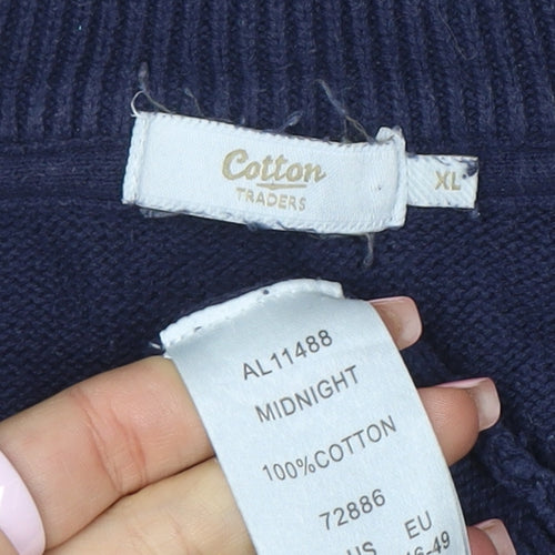 Cotton Traders Men's Blue XL Half Zip High Neck Cotton Jumper