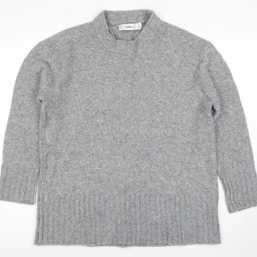 Zara Women Grey High Neck Knit Jumper Size S