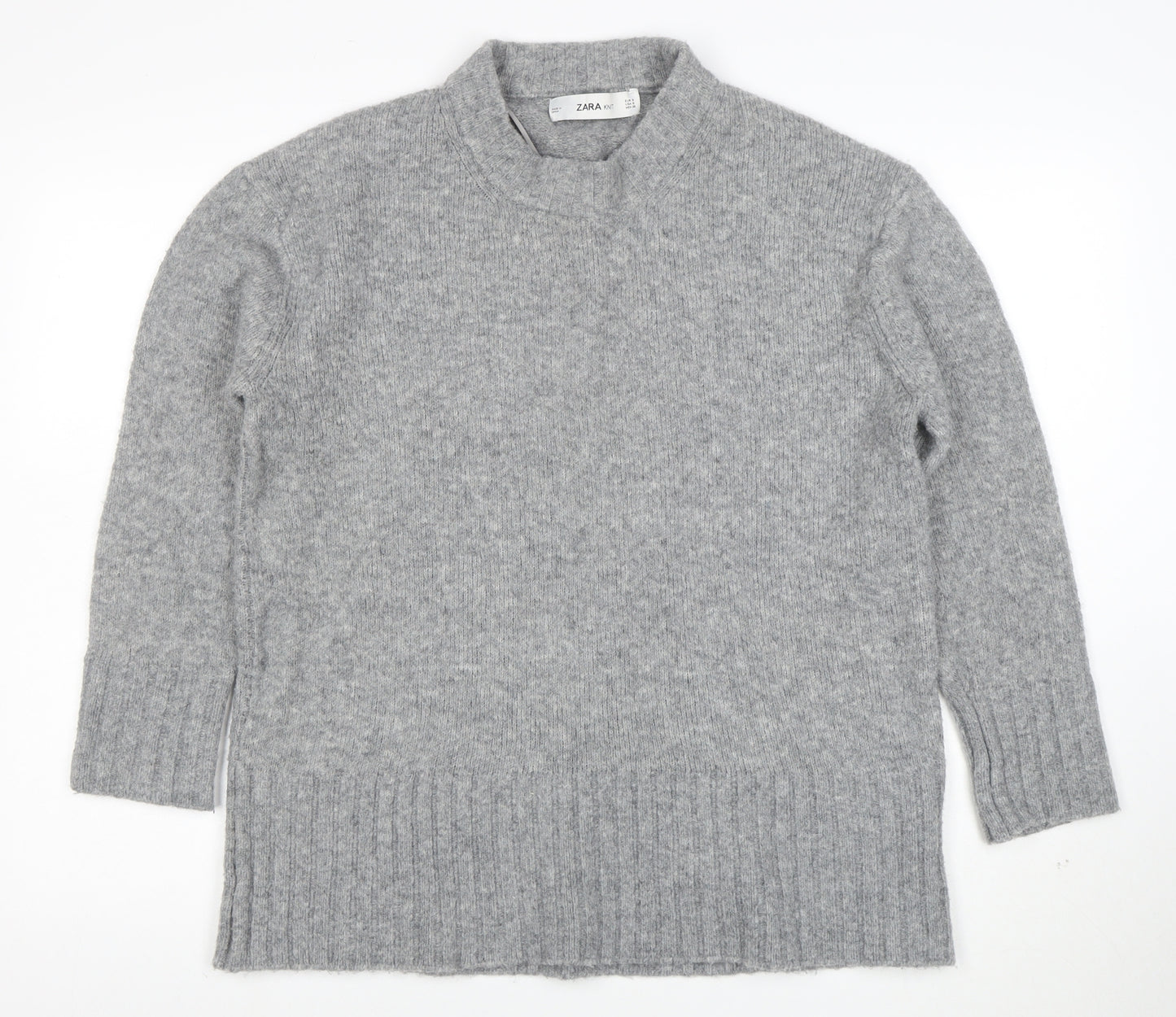 Zara Women Grey High Neck Knit Jumper Size S